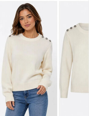 J. CREW Crewneck Sweater with Jeweled Buttons Wool Blend Size Small-3148